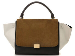 Celine Trapeze Bag Black White Khaki Green Calfskin Suede